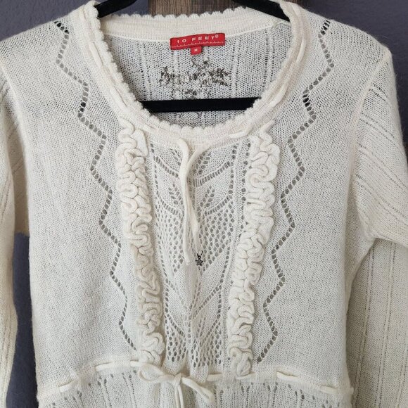 10 Feet Amsterdam Sweater Womens M Lace Knit Mohair Polymide Cream‎ Boho Sheer - Picture 2 of 16